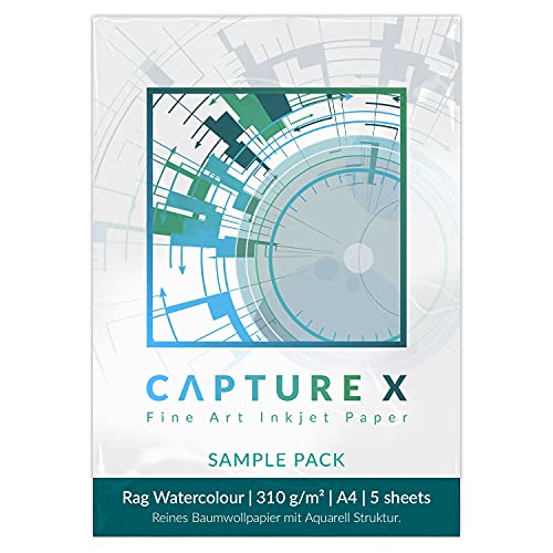CAPTURE X Rag Watercolour, 310g/m², A4, Sample Pack, 5 Blatt - Aquarell...
